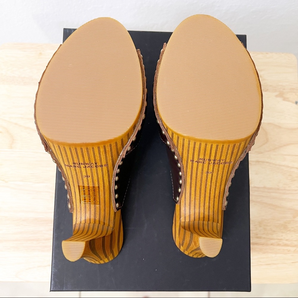 Marc Jacobs Runway Leather Wood Heel Clogs 39 - Picture 6 of 12